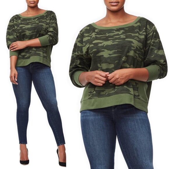 Good American Green Camo Sweatshirt Size XL Camouflage Revolve Boxy Athletic Top - Picture 2 of 12